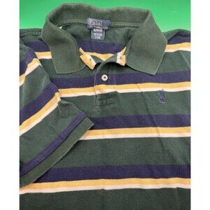 Polo Ralph Lauren Polo Shirt Green Maroon Yellow Stripes Boys XL (18-20) Y2K